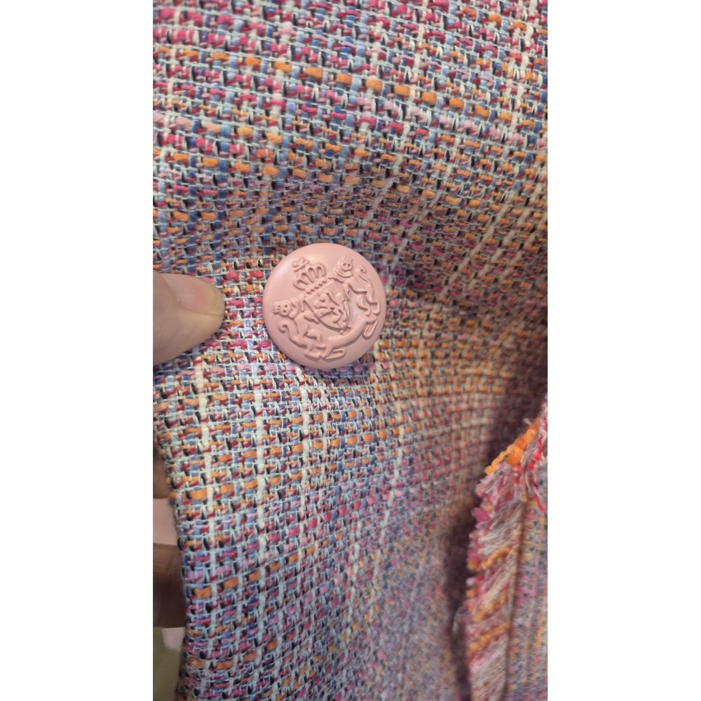 Tweed Fringe Blazer & Pink Tank Set‎ Chic Workwear Outfit Multicolor Jacket 12 - Picture 7 of 17